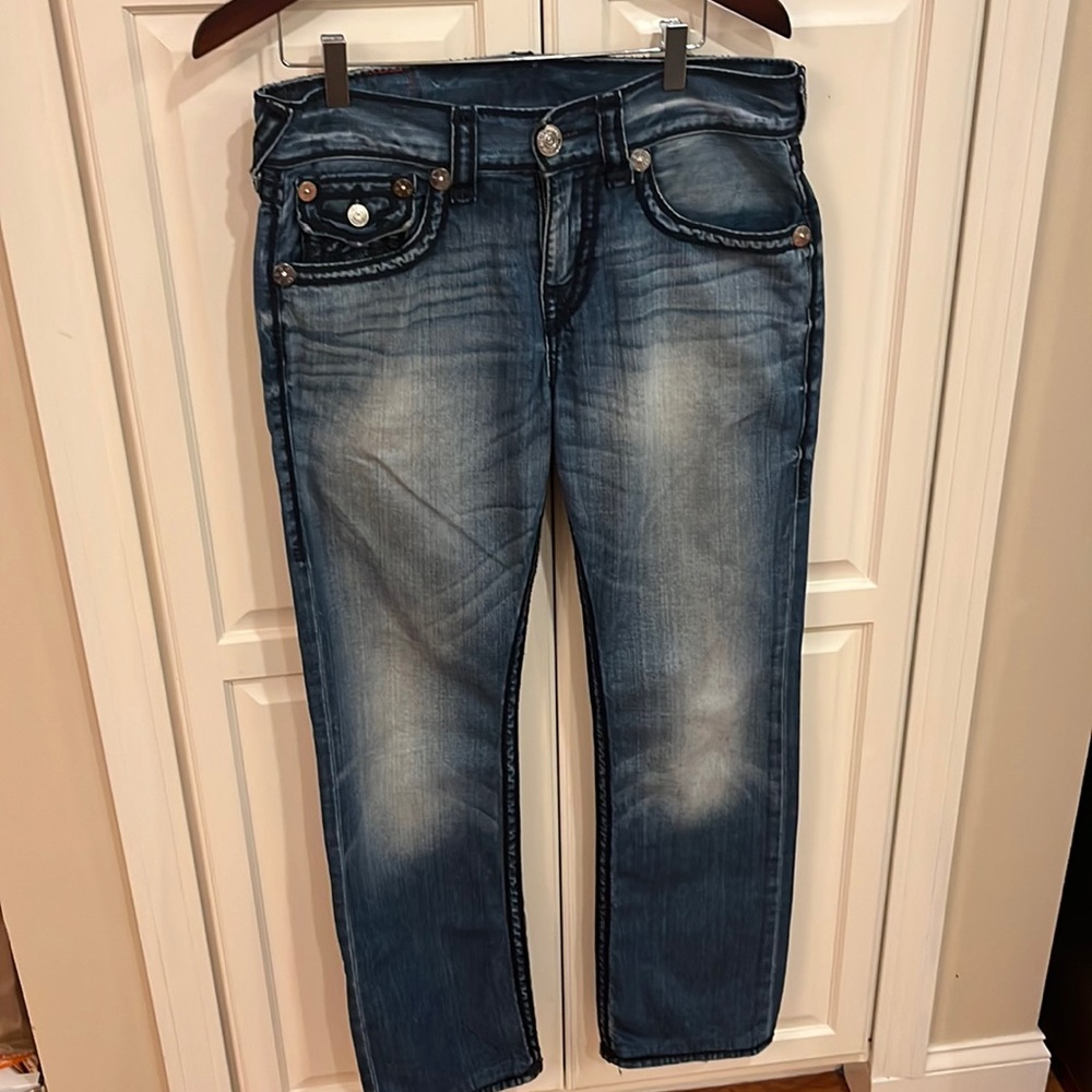 True religion Ricky relaxed straight blue jeans size 30.